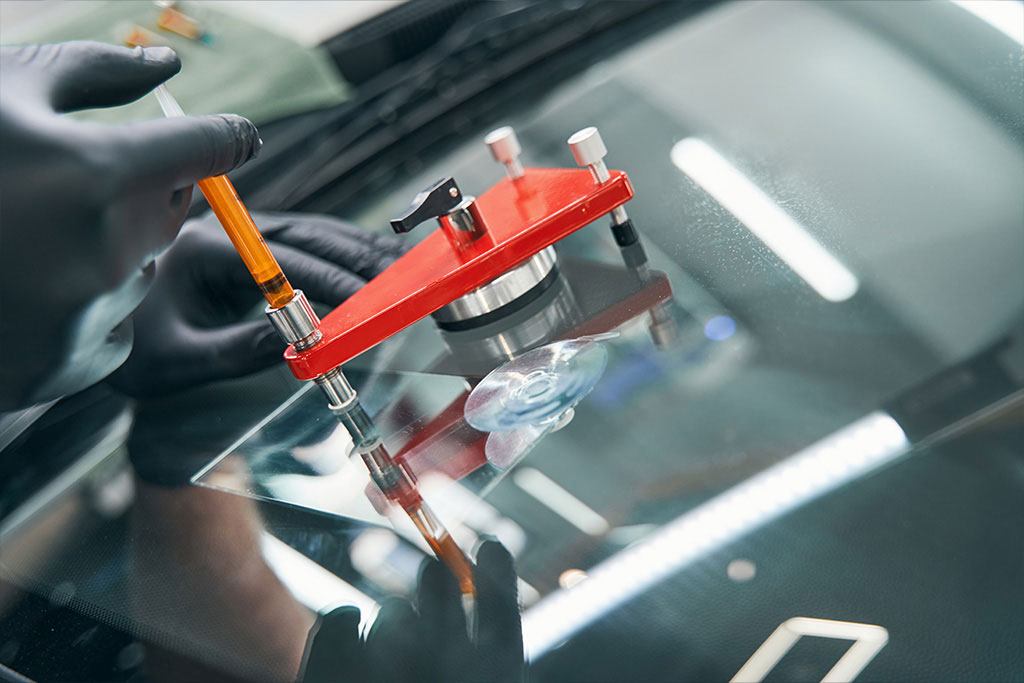 ADAS calibration target set up in front of a vehicle at Ottawa Auto Glass